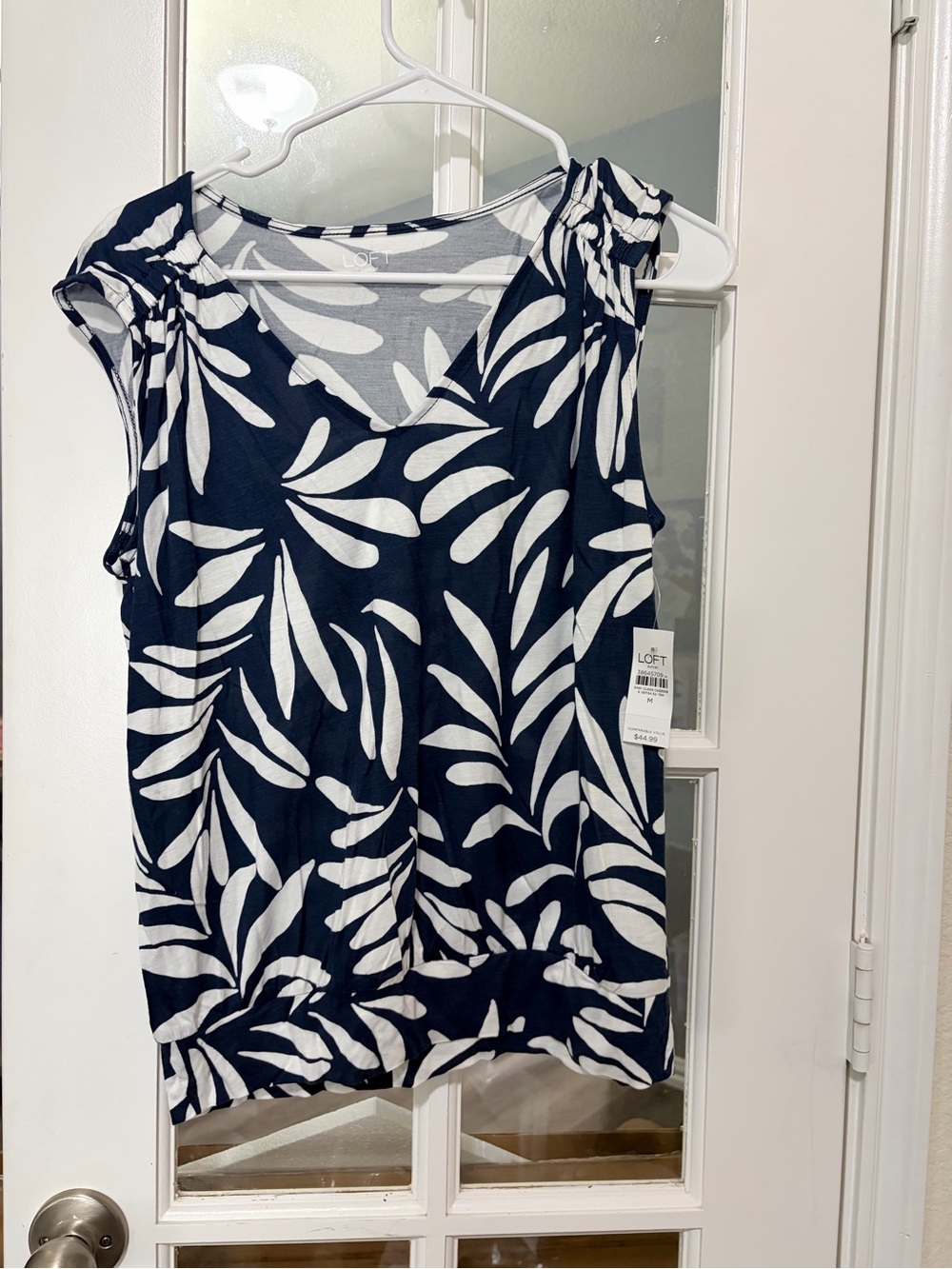 LOFT Navy & White Leaf-Print Cap-Sleeve Camisole